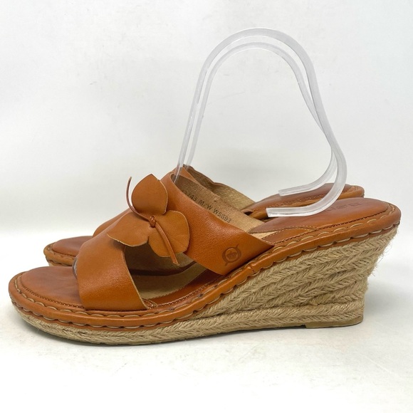 Born Drilles Leather‎ Flower Wedges Brown Womens 11 - Picture 4 of 8